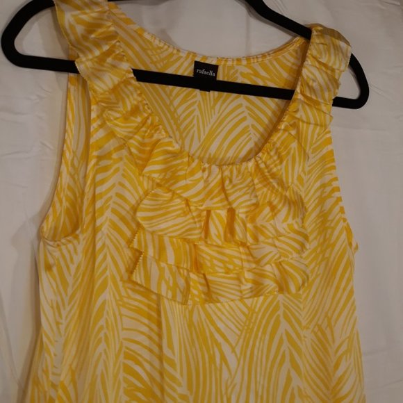 Rafaella Sleeveless Blouse Women's 14 EUC Ruffles Shirt Yellow/White Tank Top - Picture 2 of 7